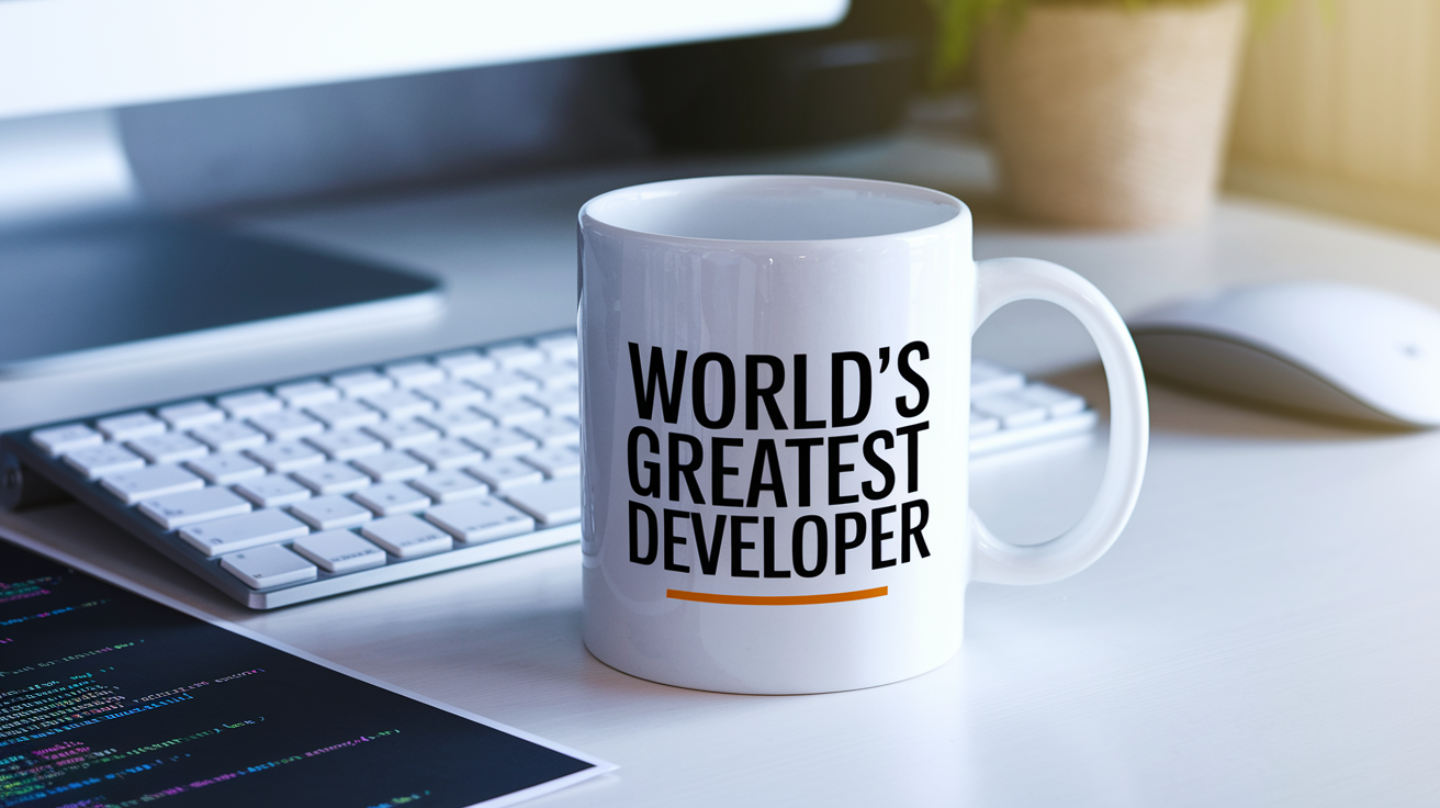 World's Greatest Developer quote on coffee mug mockup for Amazon POD