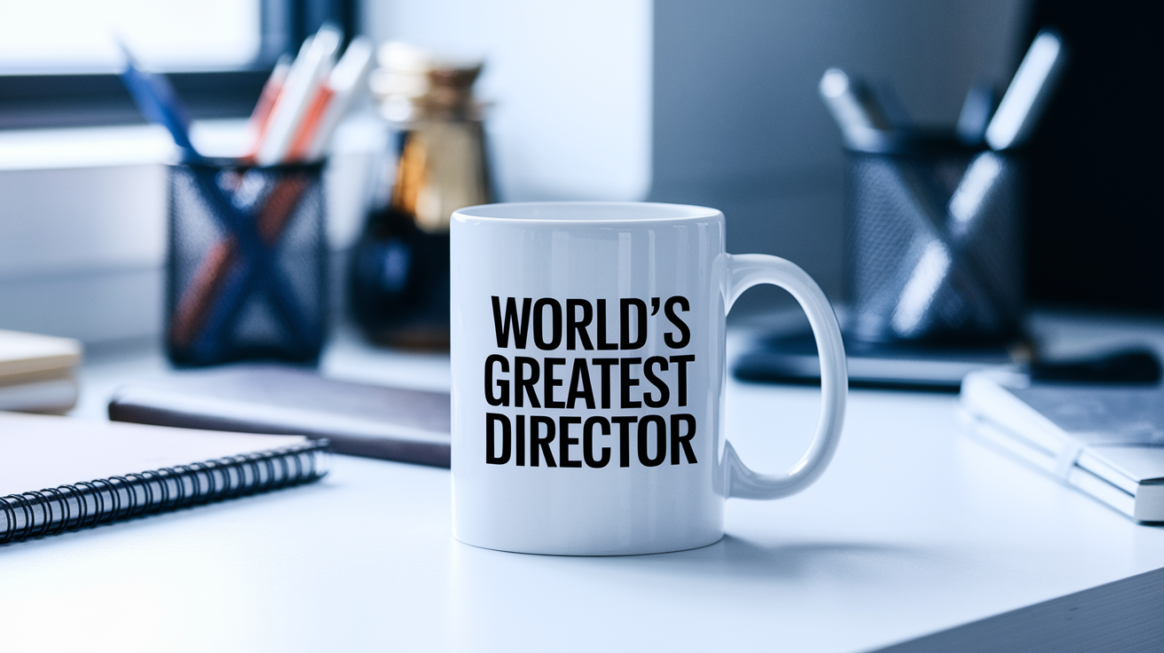 World's Greatest Director quote on coffee mug mockup for Amazon POD