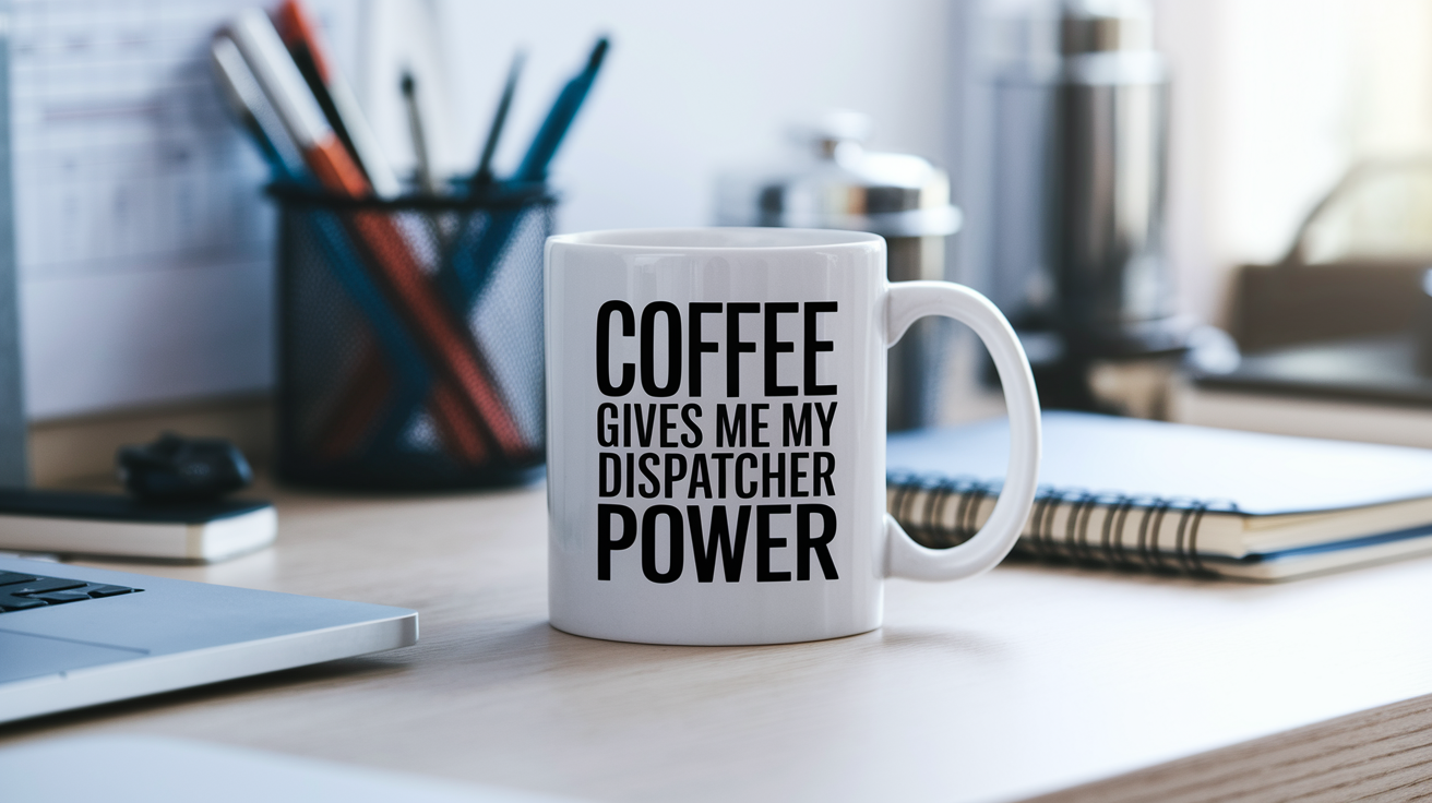 Funny Dispatcher quote on travel mug mockup for Amazon POD