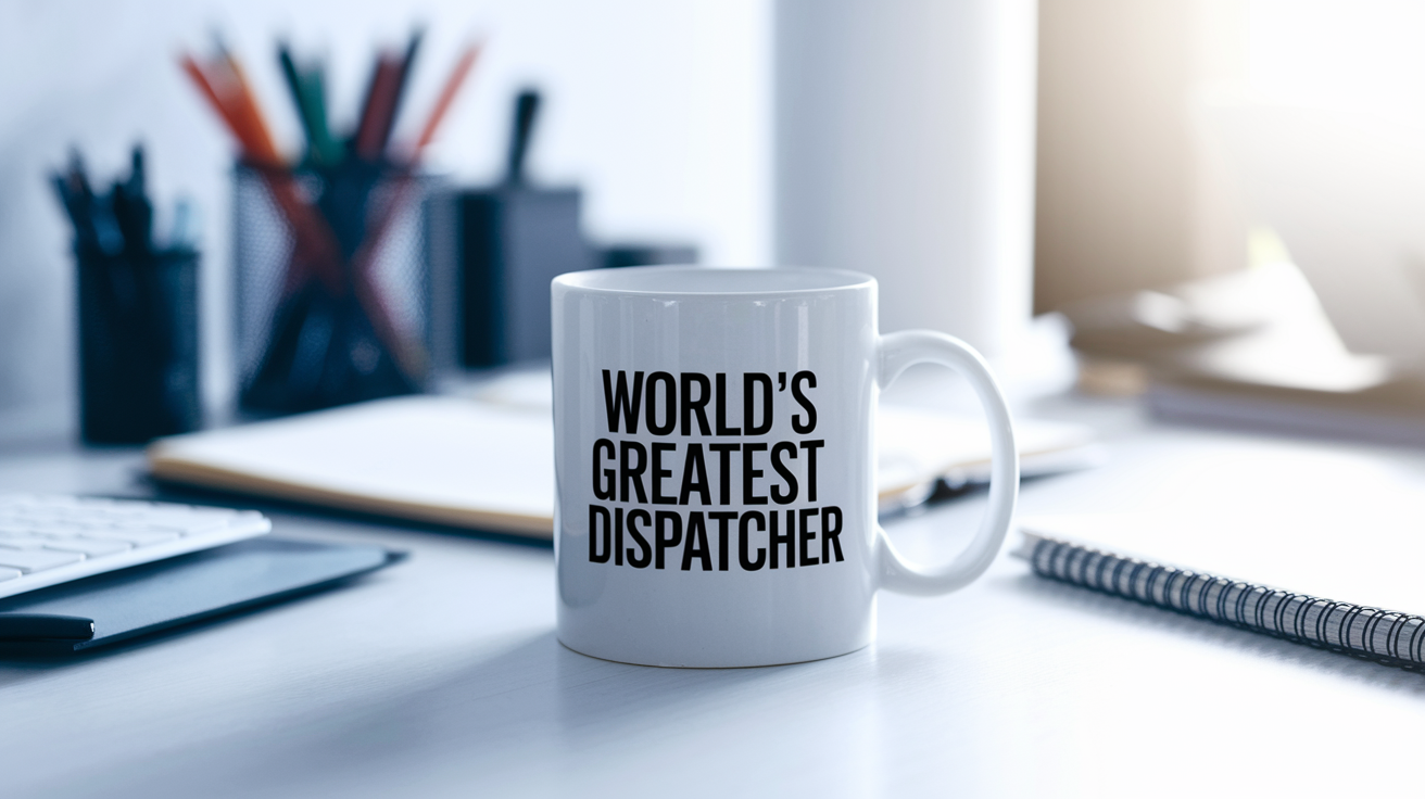 World's Greatest Dispatcher quote on coffee mug mockup for Amazon POD