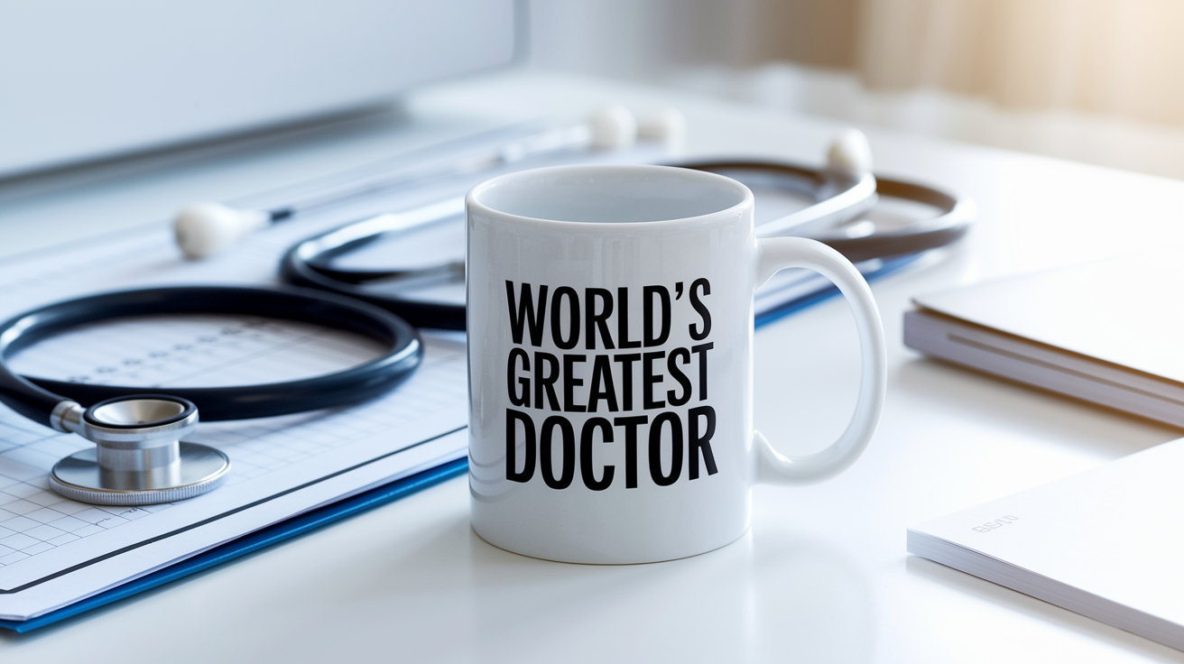 World's Greatest Doctor quote on coffee mug mockup for Amazon POD