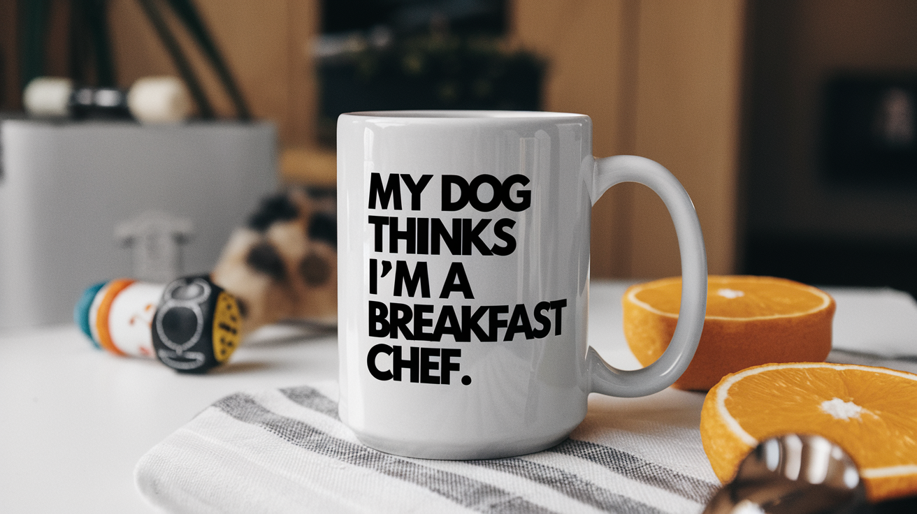 Dog Dad by Day Ninja by Night quote on coffee mug mockup for Amazon POD