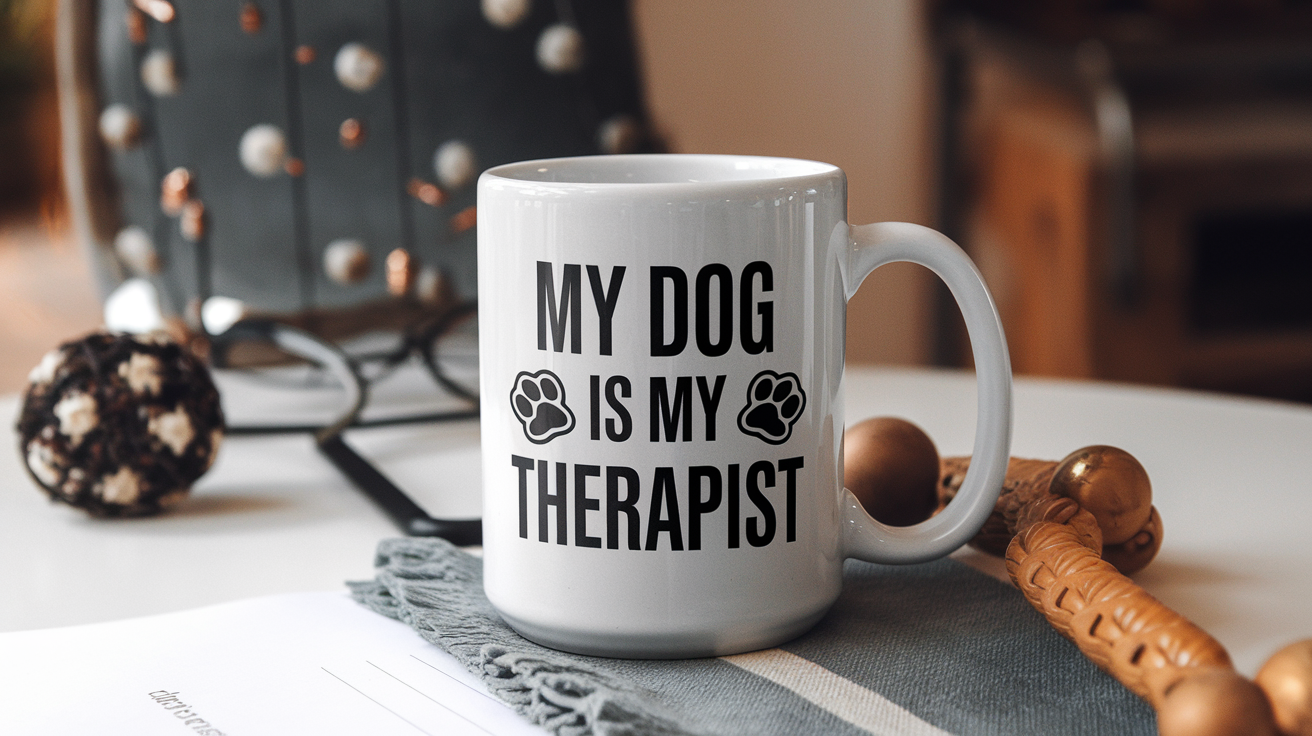Coffee Gives Me My Dog Mom Power quote on coffee mug mockup for Amazon POD