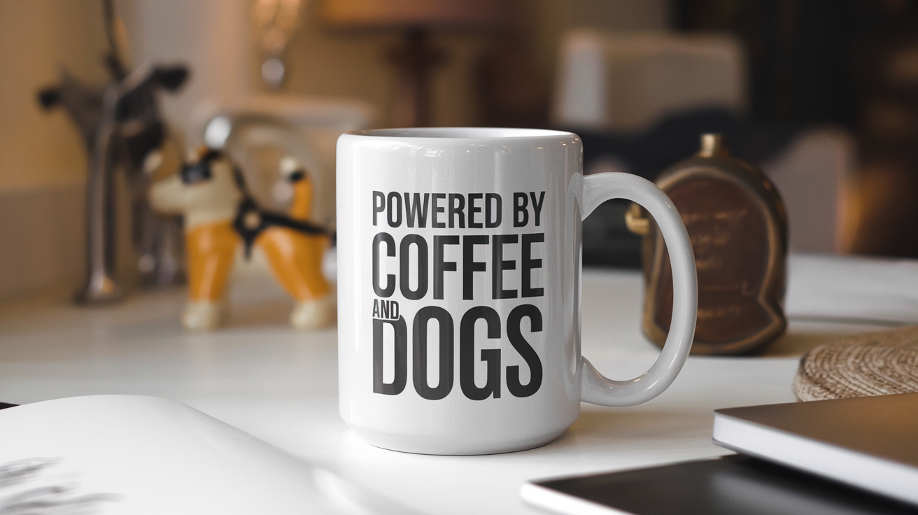 Dog Mom by Day Ninja by Night quote on coffee mug mockup for Amazon POD