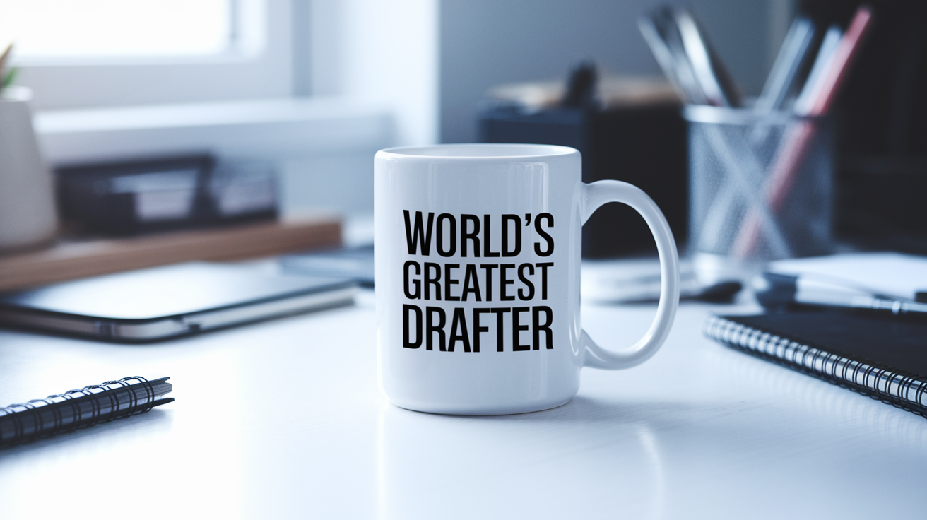 World's Greatest Drafter quote on coffee mug mockup for Amazon POD