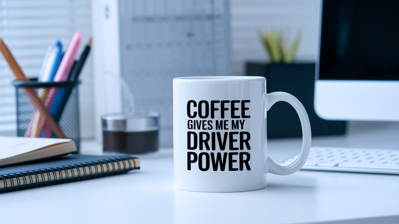 Funny Driver quote on travel mug mockup for Amazon POD