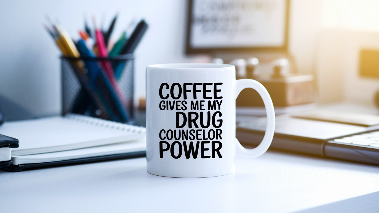 Funny Drug Counselor quote on travel mug mockup for Amazon POD