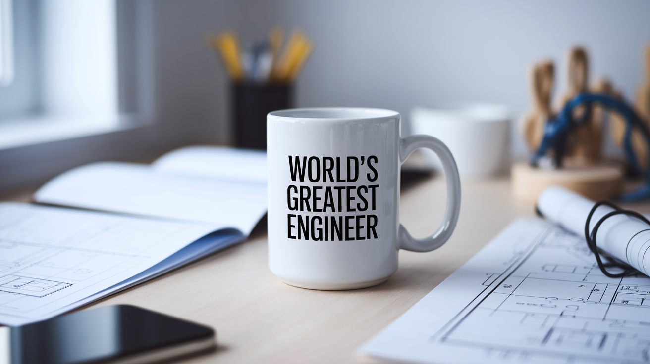 World's Greatest Engineer quote on coffee mug mockup for Amazon POD