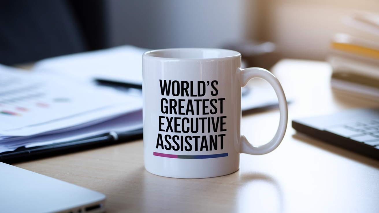 World's Greatest Executive Assistant quote on coffee mug mockup for Amazon POD