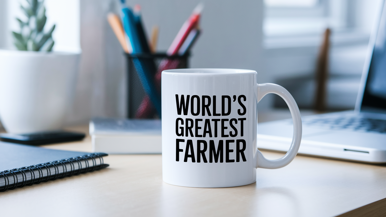 World's Greatest Farmer quote on coffee mug mockup for Amazon POD