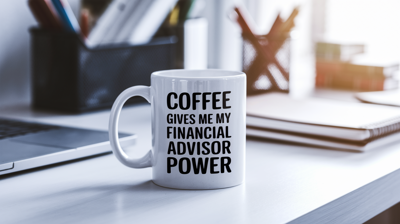 Funny Financial Advisor quote on travel mug mockup for Amazon POD