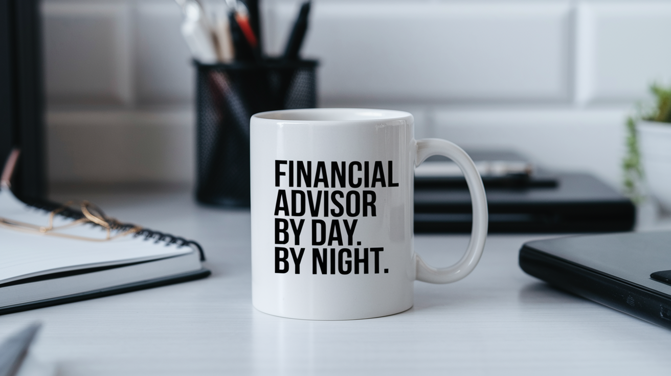 Financial Advisor by Day Ninja by Night quote on coffee mug mockup for Amazon POD