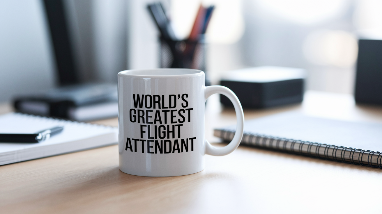 World's Greatest Flight Attendant quote on coffee mug mockup for Amazon POD