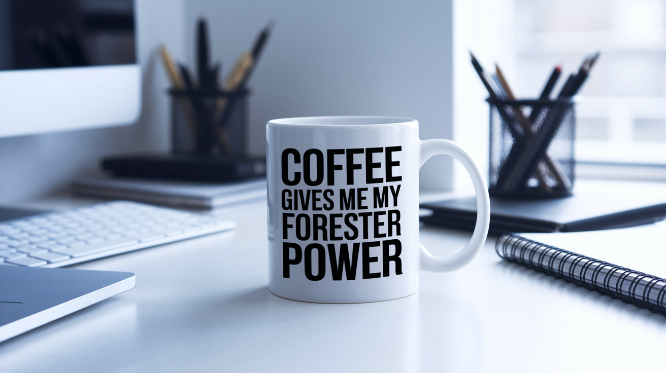 Funny Forester quote on travel mug mockup for Amazon POD