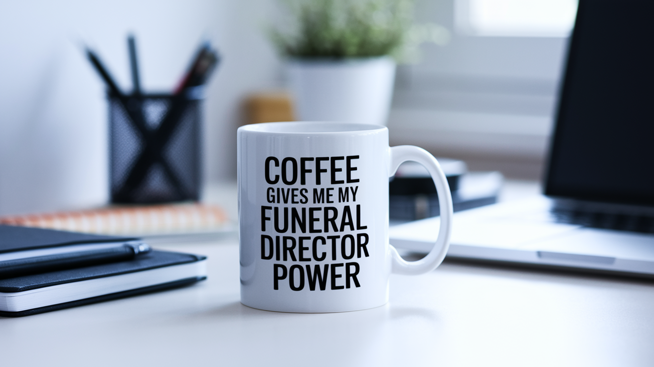 Funny Funeral Director quote on travel mug mockup for Amazon POD