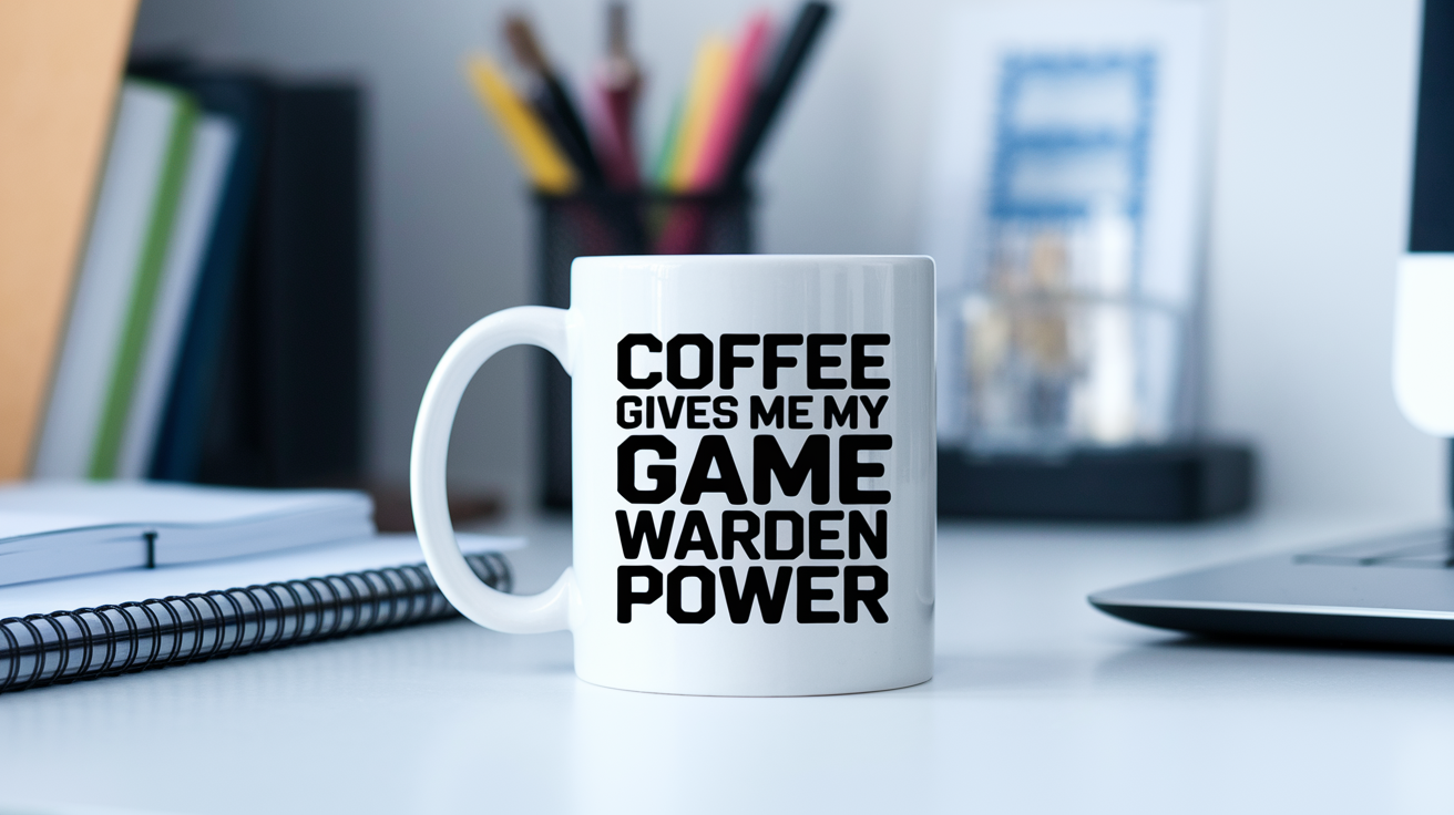 Funny Game Warden quote on travel mug mockup for Amazon POD