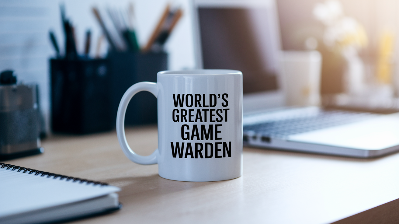 World's Greatest Game Warden quote on coffee mug mockup for Amazon POD