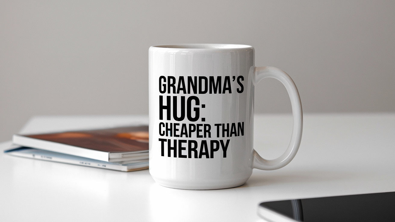Coffee Gives Me My Grandma Power quote on coffee mug mockup for Amazon POD