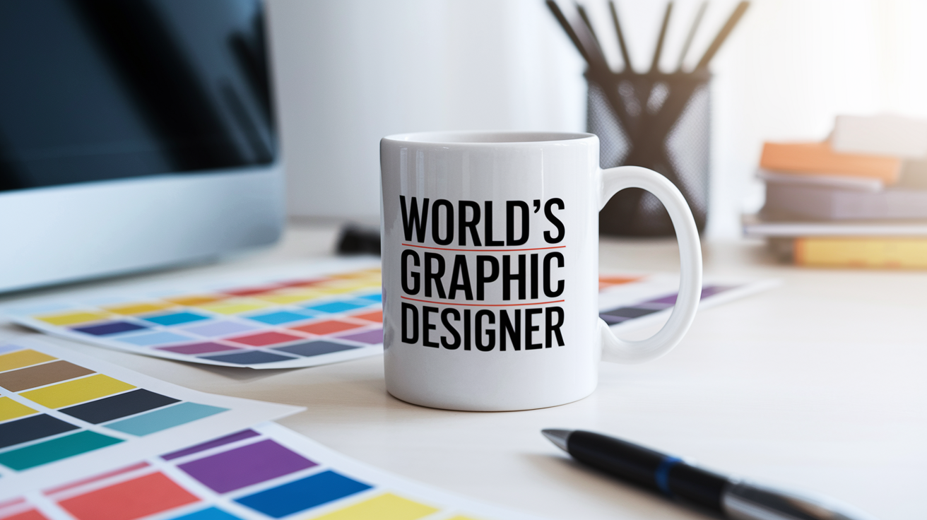 World's Greatest Graphic Designer quote on coffee mug mockup for Amazon POD