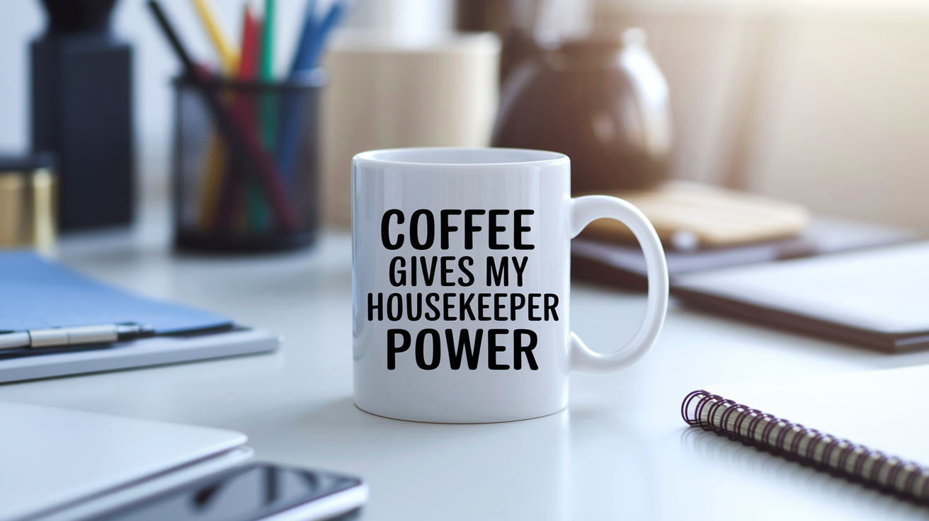 Funny Housekeeper quote on travel mug mockup for Amazon POD