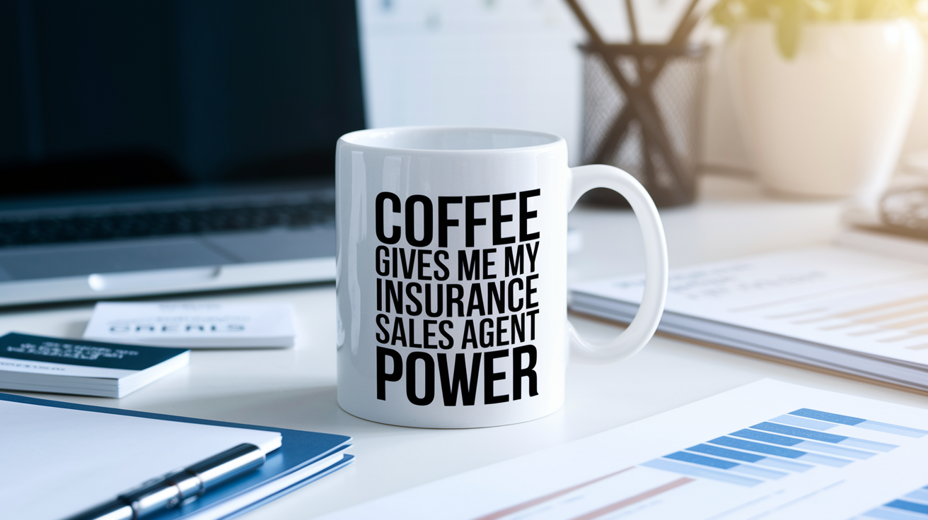 Coffee Gives Me My Insurance Sales Agent Power quote on coffee mug mockup for Amazon POD