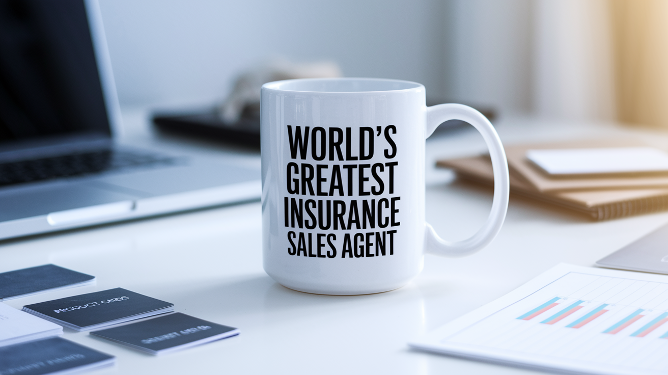 World's Greatest Insurance Sales Agent quote on coffee mug mockup for Amazon POD