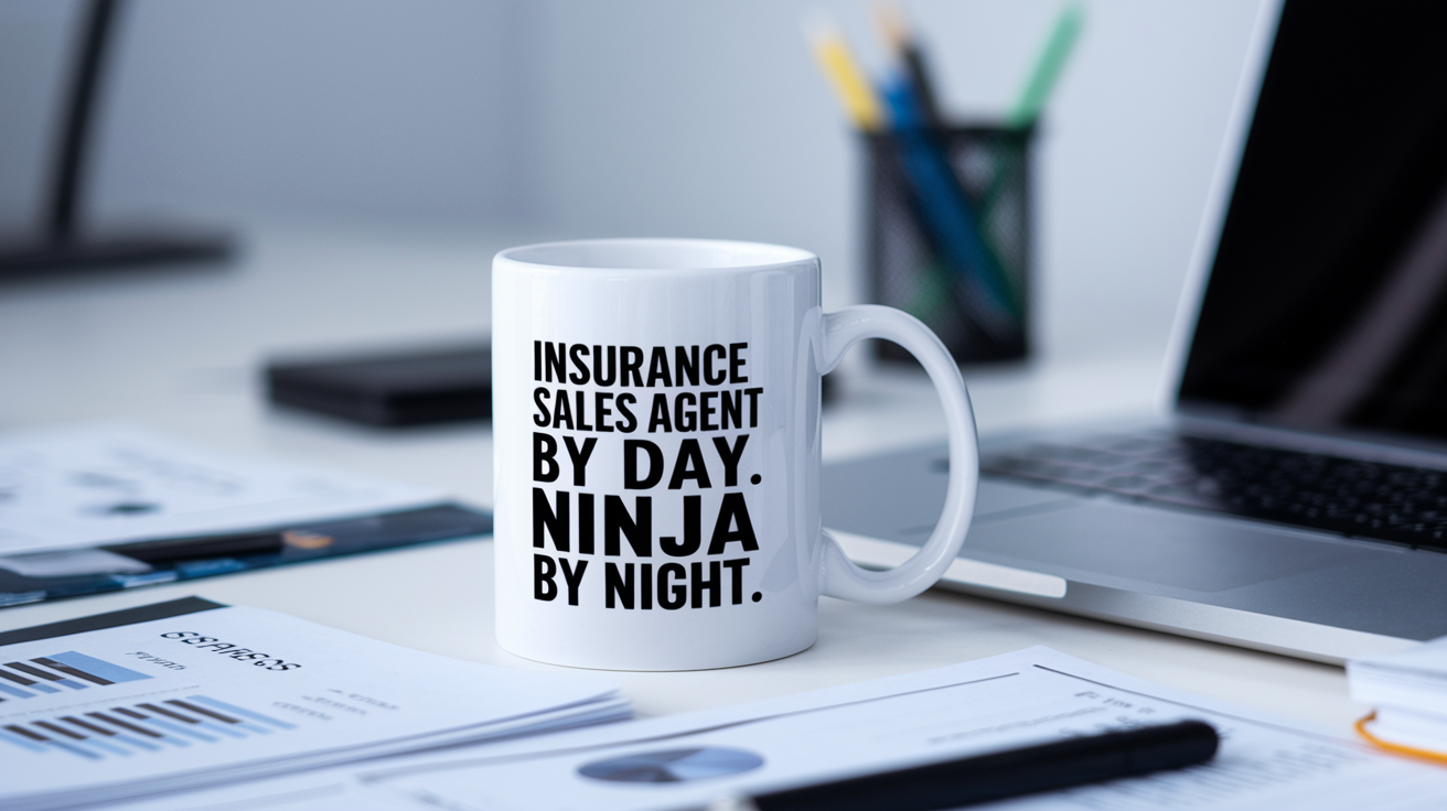 Insurance Sales Agent by Day Ninja by Night quote on coffee mug mockup for Amazon POD