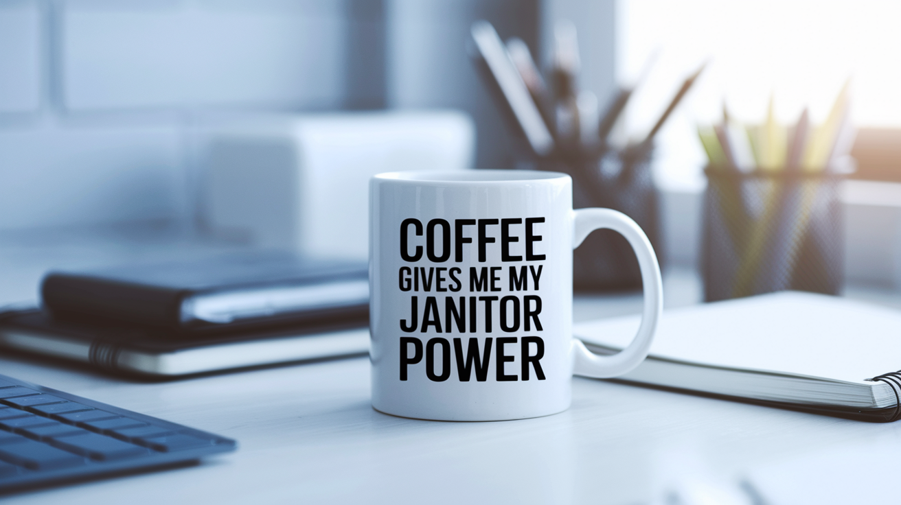 Funny Janitor quote on travel mug mockup for Amazon POD
