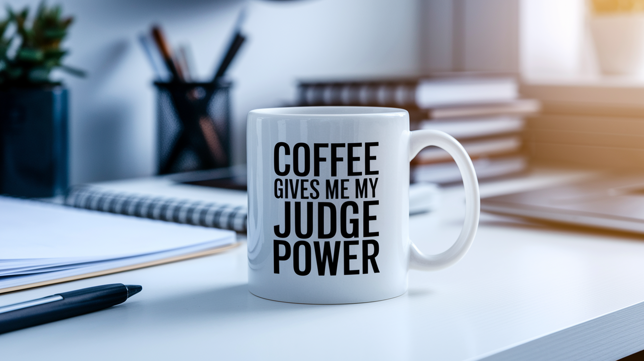Funny Judge quote on travel mug mockup for Amazon POD