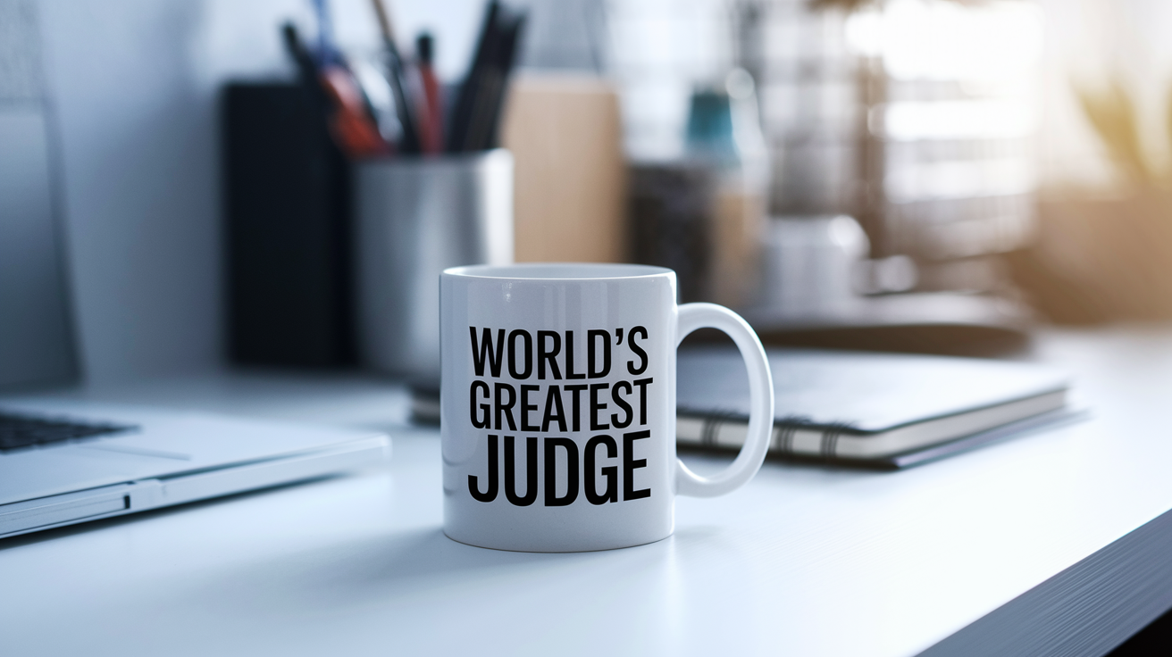 World's Greatest Judge quote on coffee mug mockup for Amazon POD