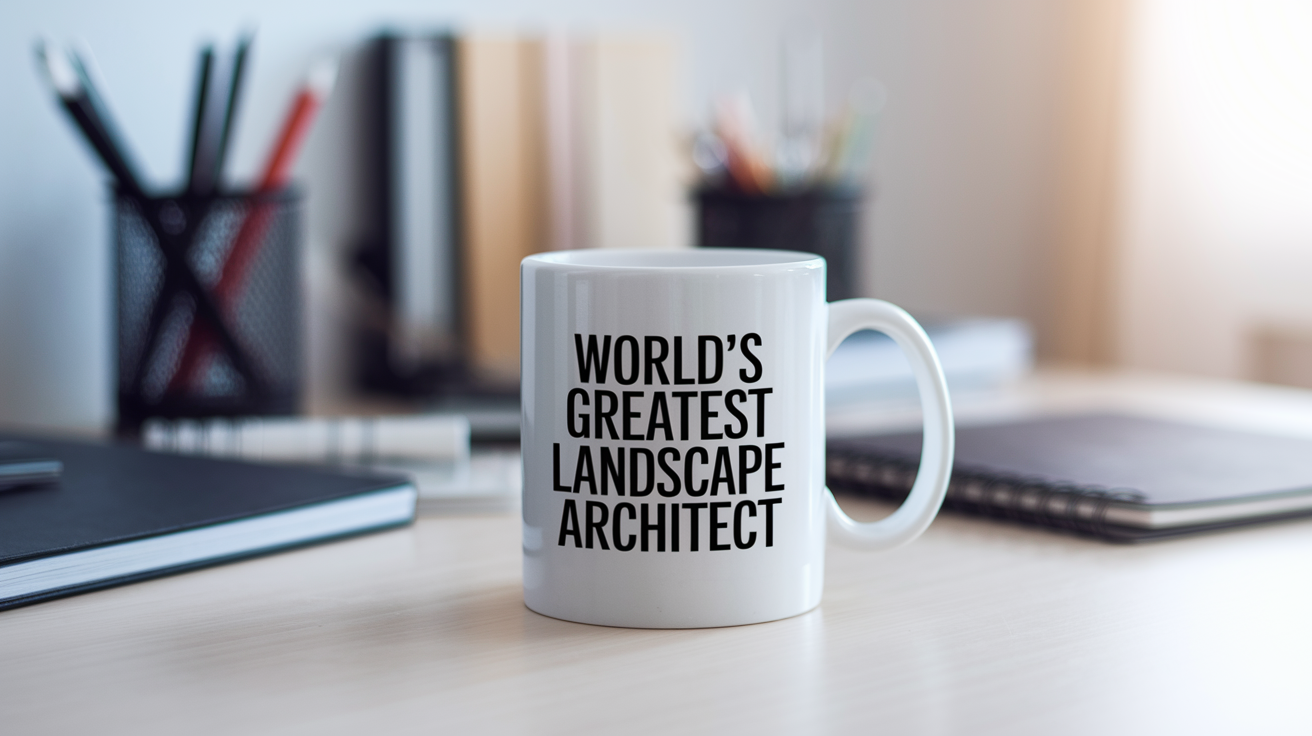 World's Greatest Landscape Architect quote on coffee mug mockup for Amazon POD
