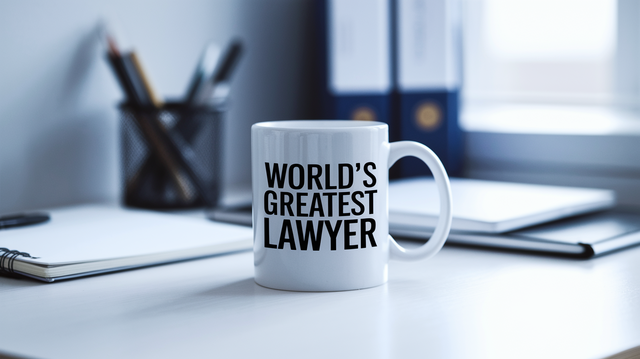 World's Greatest Lawyer quote on coffee mug mockup for Amazon POD
