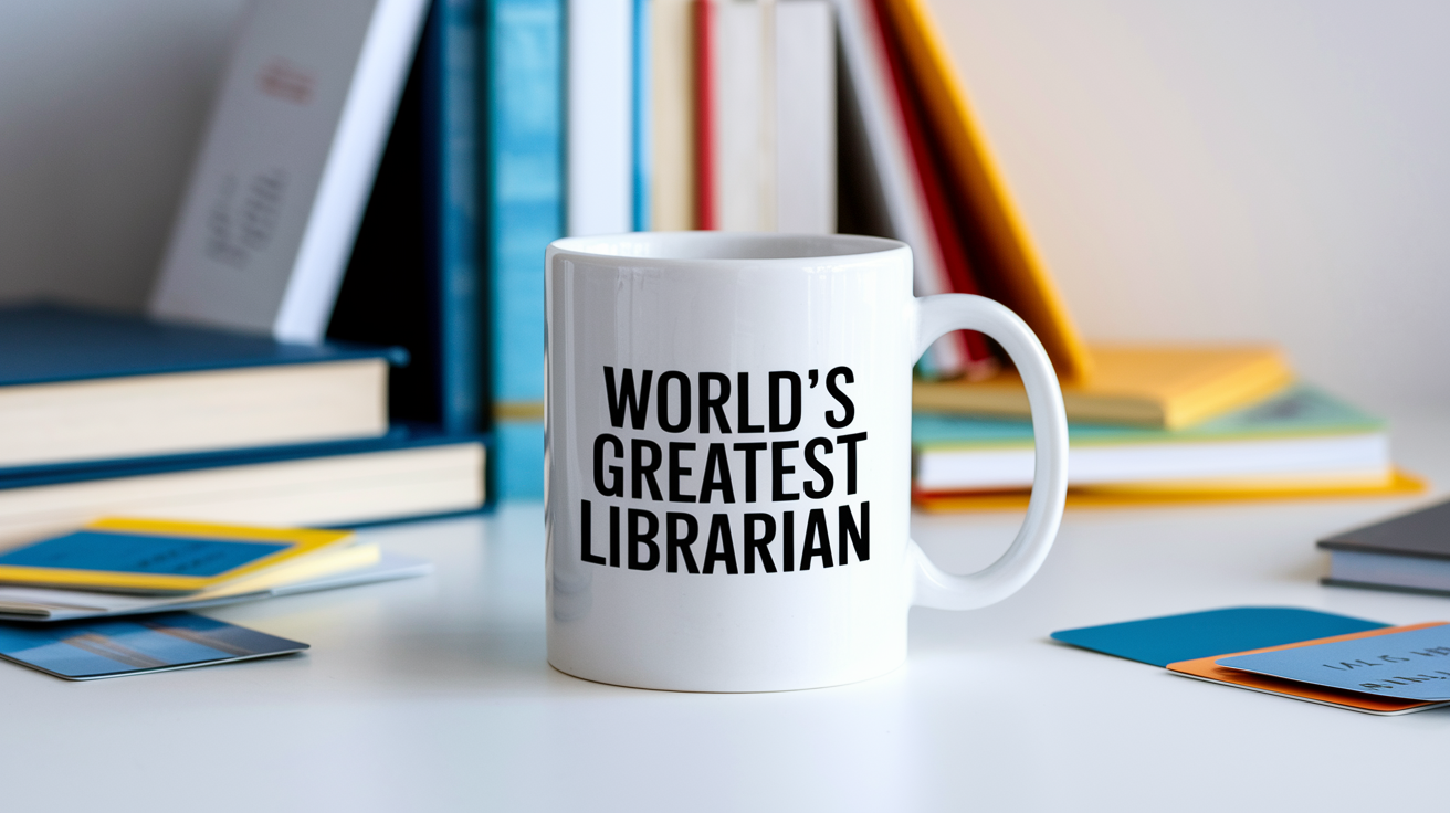 World's Greatest Librarian quote on coffee mug mockup for Amazon POD