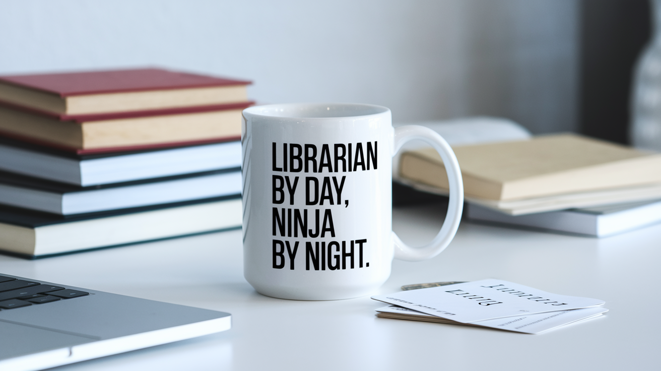 Librarian by Day Ninja by Night quote on coffee mug mockup for Amazon POD