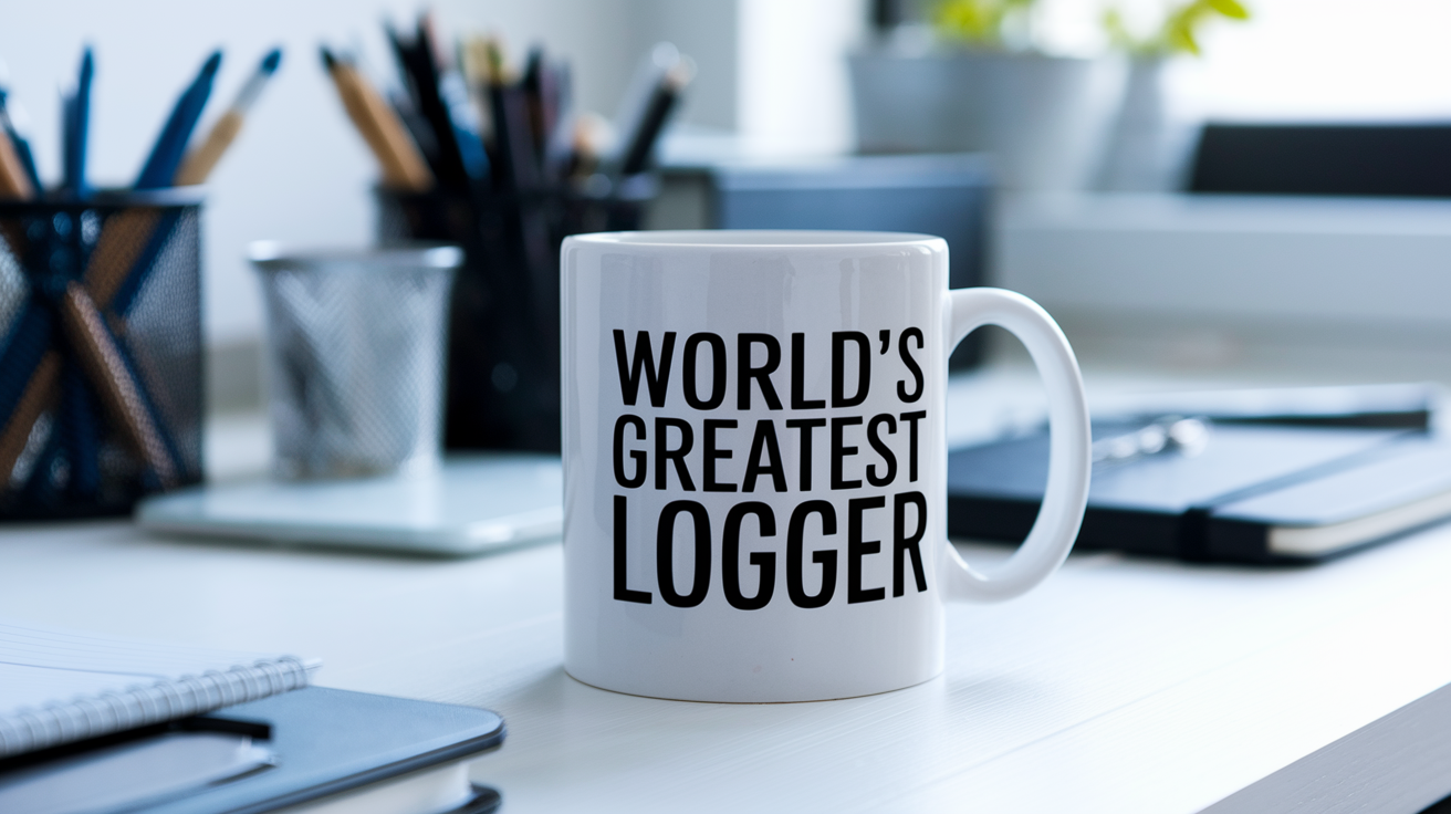World's Greatest Logger quote on coffee mug mockup for Amazon POD