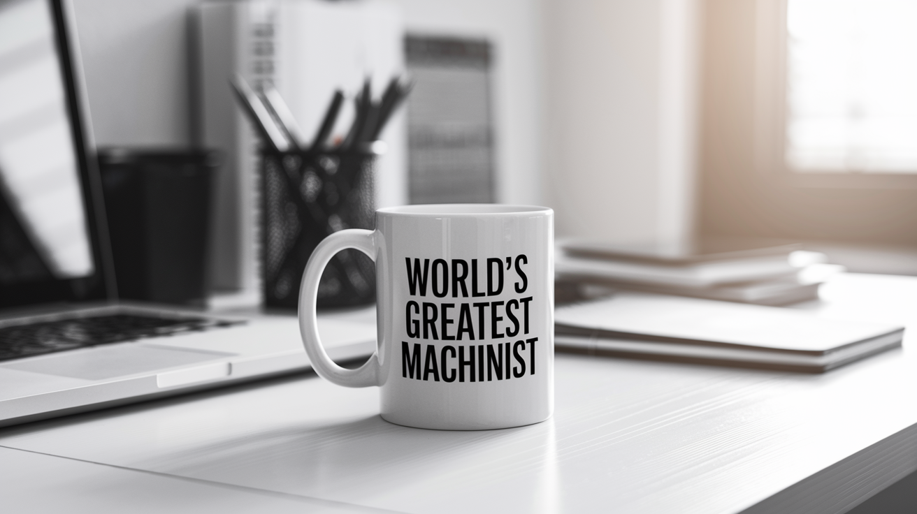 World's Greatest Machinist quote on coffee mug mockup for Amazon POD
