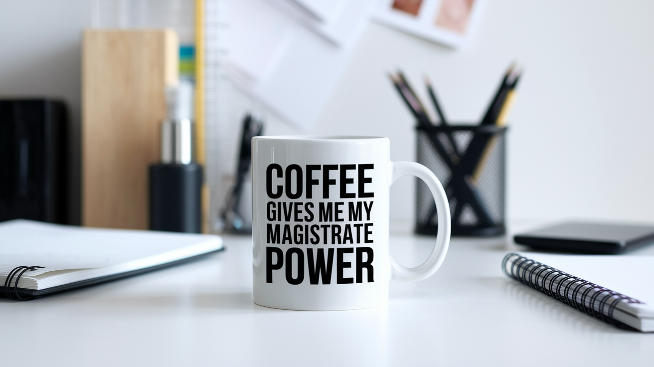 Funny Magistrate quote on travel mug mockup for Amazon POD