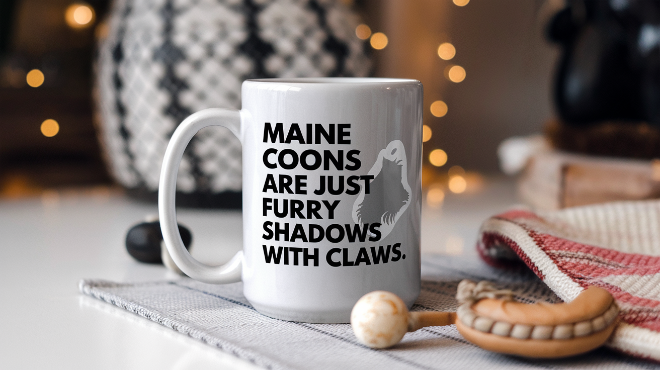 Coffee Gives Me My Maine Coon Cat Power quote on coffee mug mockup for Amazon POD