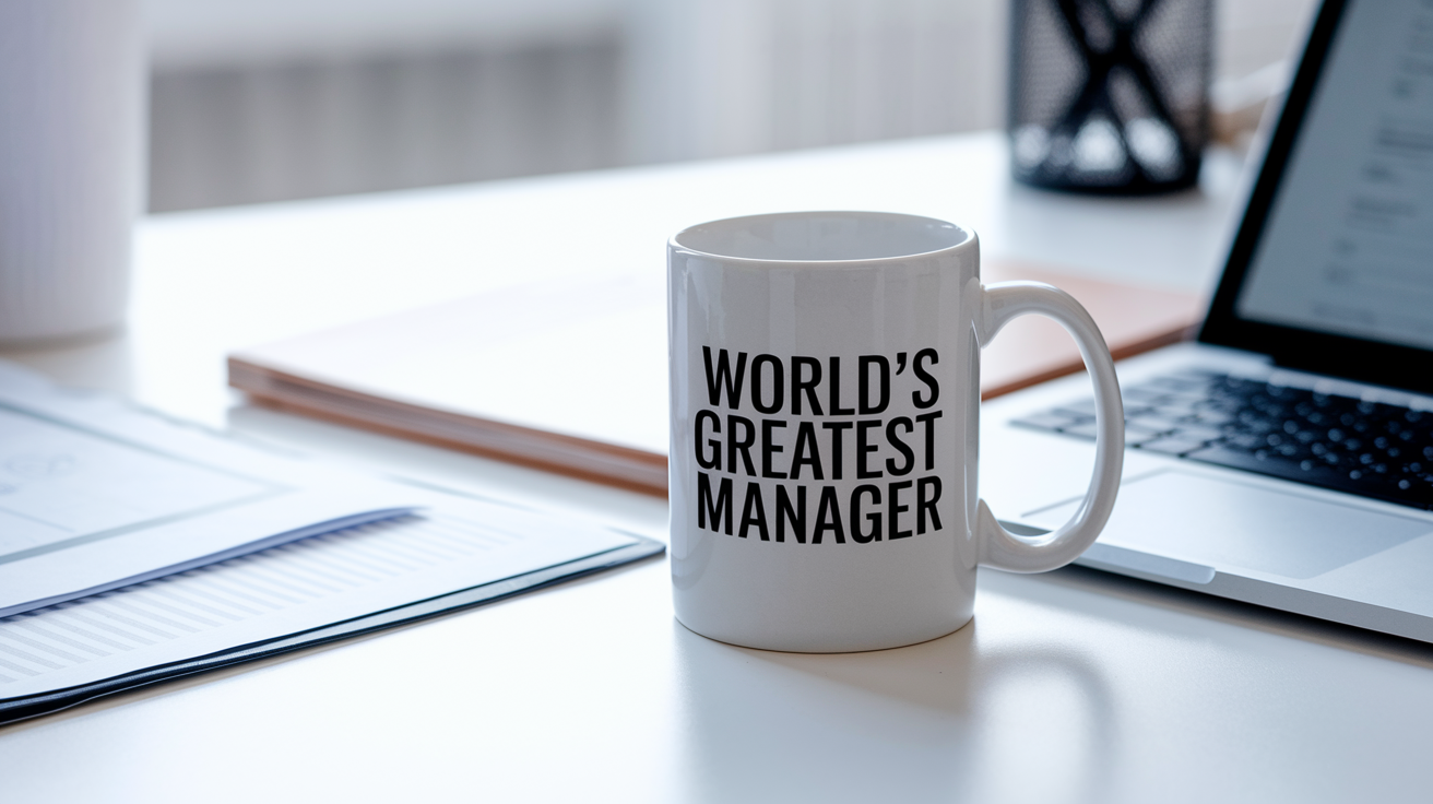 World's Greatest Manager quote on coffee mug mockup for Amazon POD