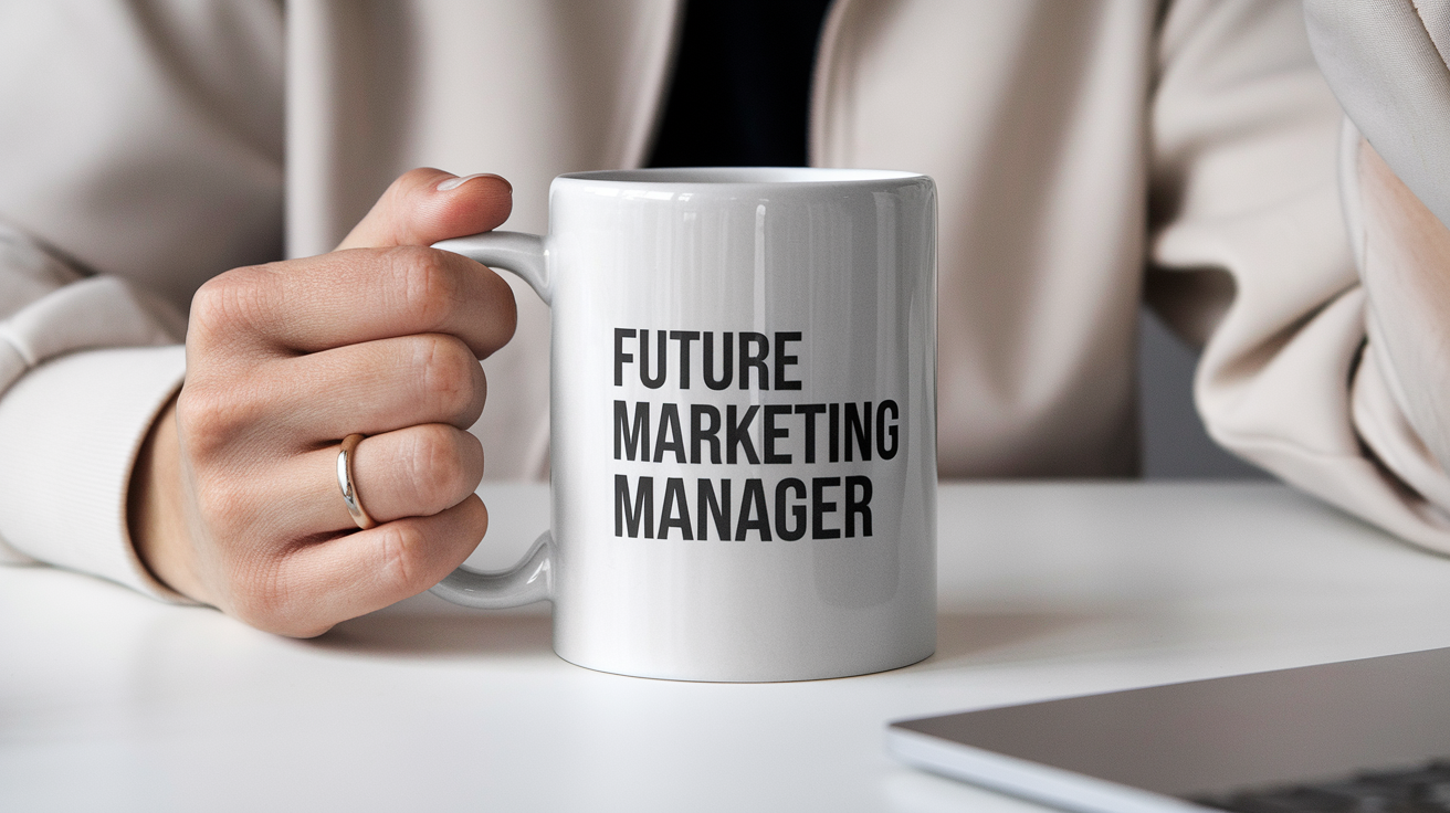 World's Greatest Marketing Manager quote on coffee mug mockup for Amazon POD