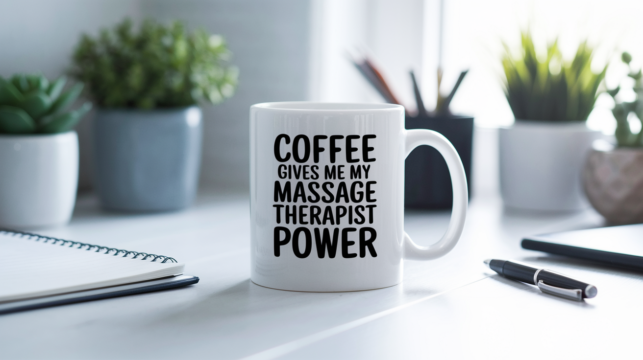 Funny Massage Therapist quote on travel mug mockup for Amazon POD