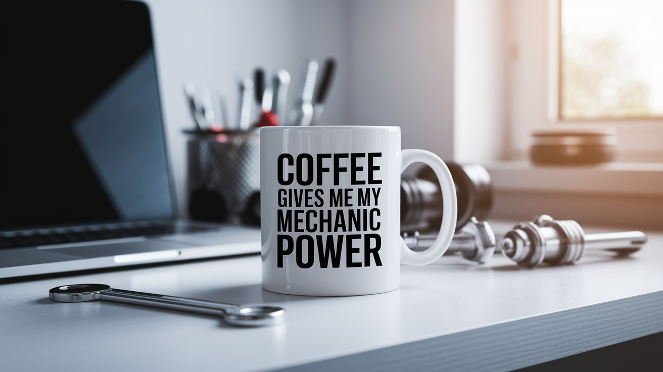 Funny Mechanic quote on travel mug mockup for Amazon POD