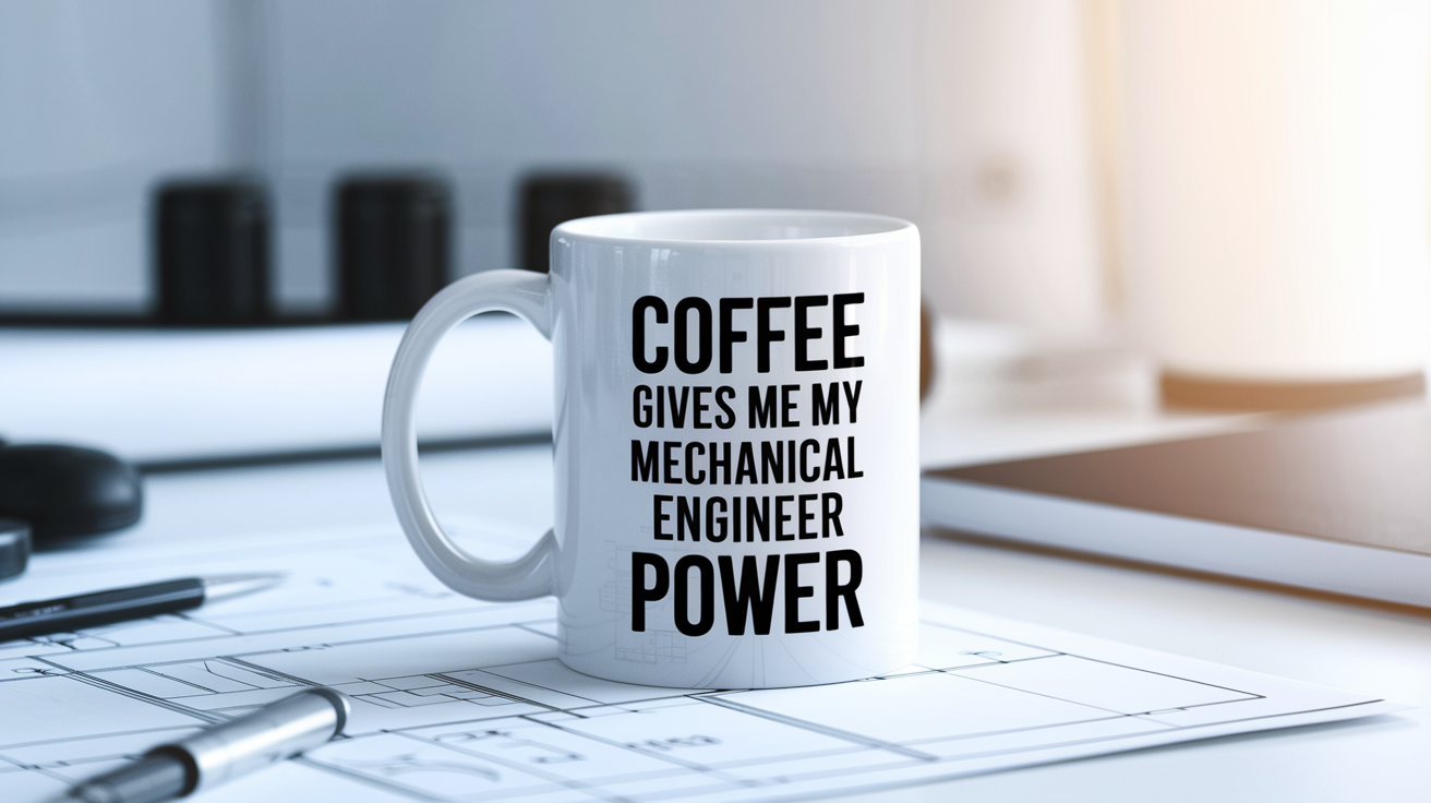 Coffee Gives Me My Mechanical Engineer Power quote on coffee mug mockup for Amazon POD