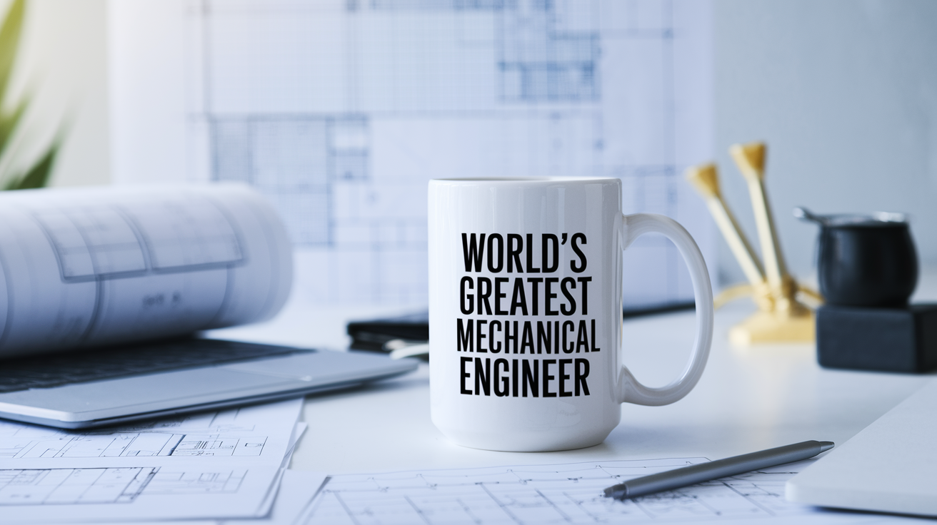 World's Greatest Mechanical Engineer quote on coffee mug mockup for Amazon POD