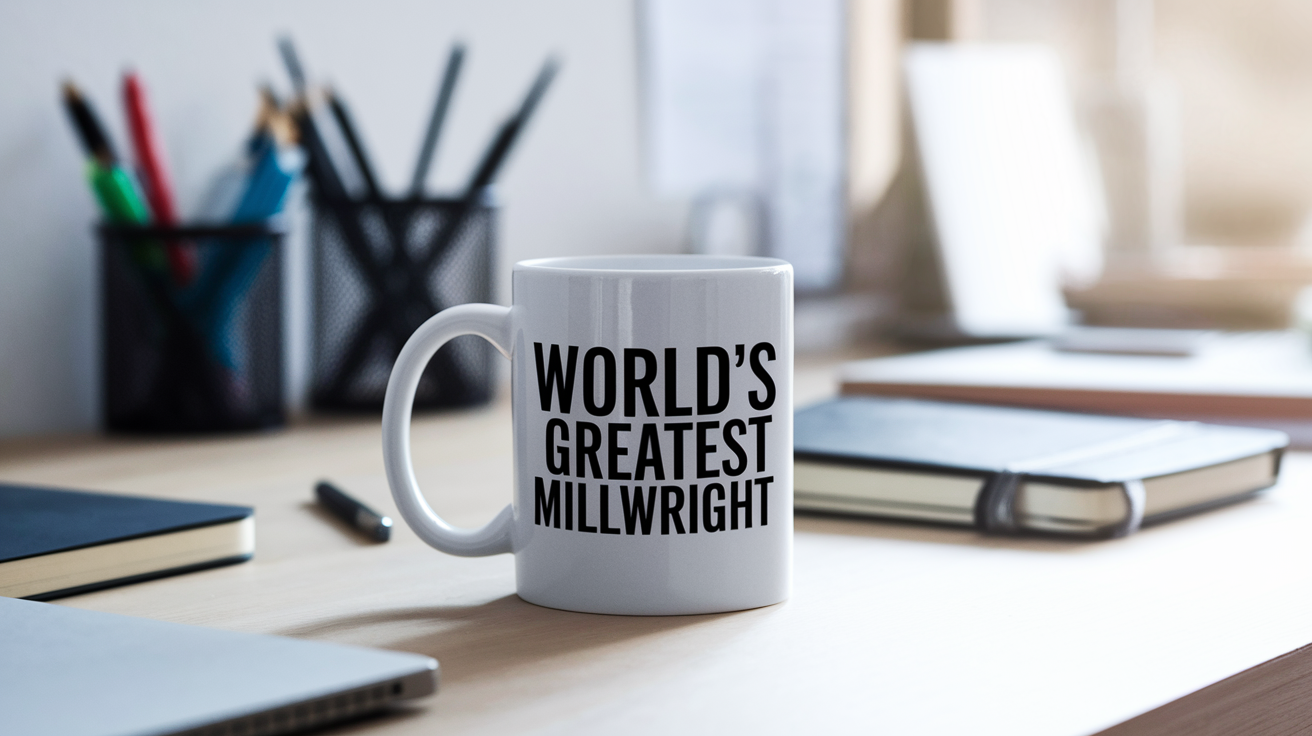 World's Greatest Millwright quote on coffee mug mockup for Amazon POD