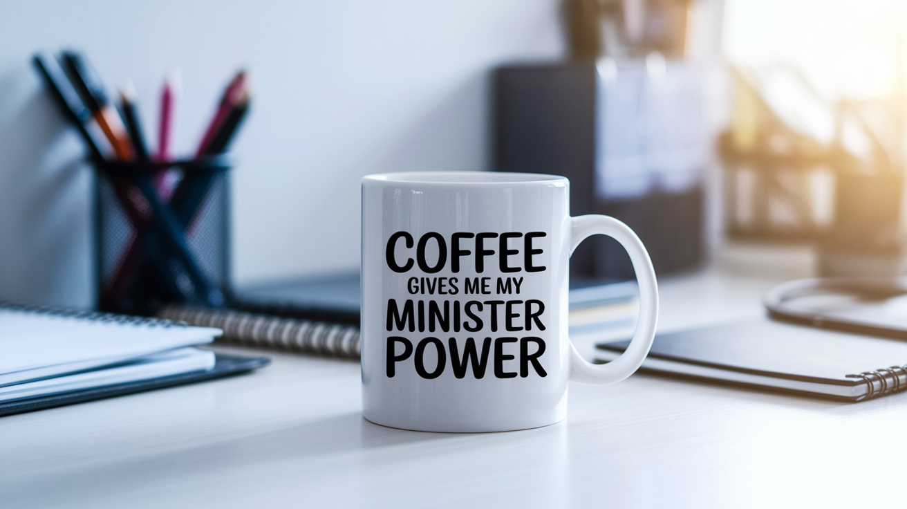 Funny Minister quote on travel mug mockup for Amazon POD