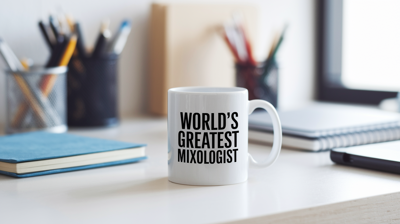 World's Greatest Mixologist quote on coffee mug mockup for Amazon POD