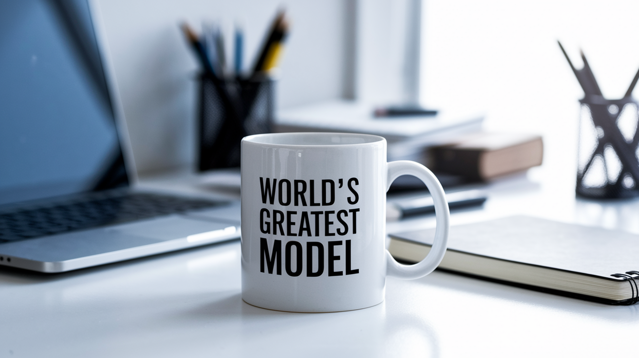 World's Greatest Model quote on coffee mug mockup for Amazon POD