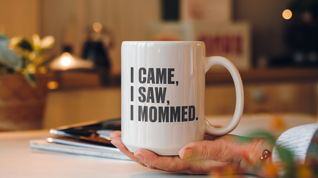 Mom by Day Ninja by Night quote on coffee mug mockup for Amazon POD