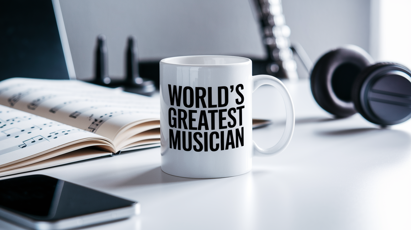 World's Greatest Musician quote on coffee mug mockup for Amazon POD